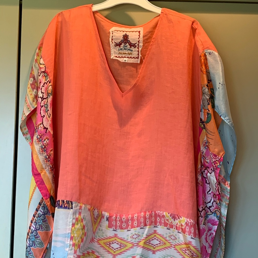 Johnny Was JW top in pink with multi pattern trim